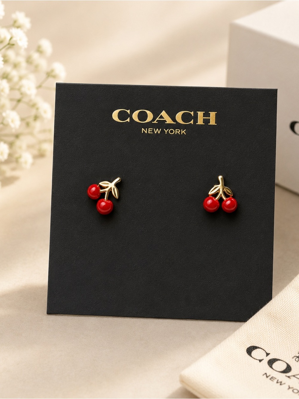 COACH Gold-tone Cherry Stud Earrings with Red Enamel